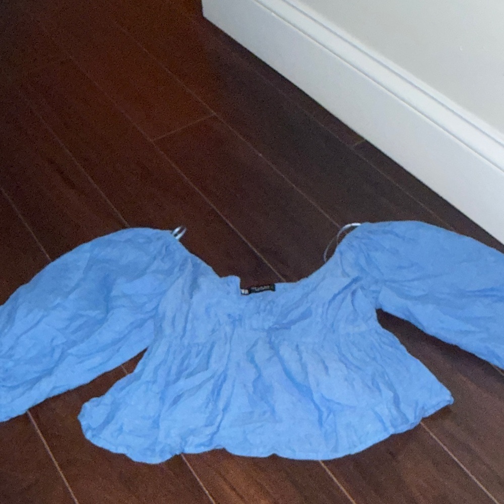 Blue Off-Shoulder Peasant Top